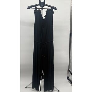 Lauren Ralph Lauren Women's Black Wide Leg Jumpsuit Gold Stud Detail Size M